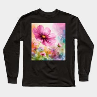 Pink Cosmos Flower Long Sleeve T-Shirt